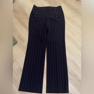 LOFT Red Navy Button Striped Trousers